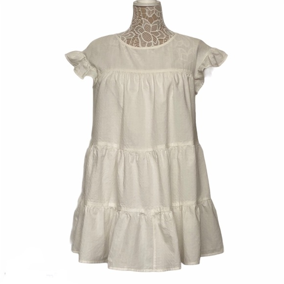 AKIRA white boho ruffle mini dress short sleeves - Picture 3 of 11
